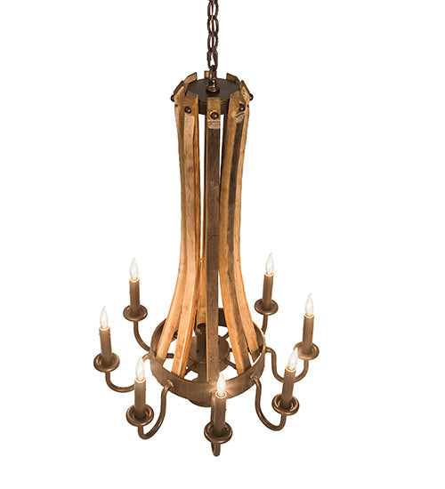Meyda Lighting Barrel Stave 20" 9-Light Natural Wood & Mahogany Bronze Madera Chandelier
