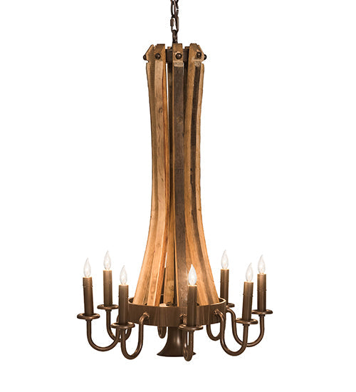 Meyda Lighting Barrel Stave 20" 9-Light Natural Wood & Mahogany Bronze Madera Chandelier