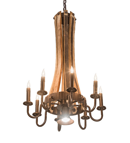 Meyda Lighting Barrel Stave 20" 9-Light Natural Wood & Mahogany Bronze Madera Chandelier