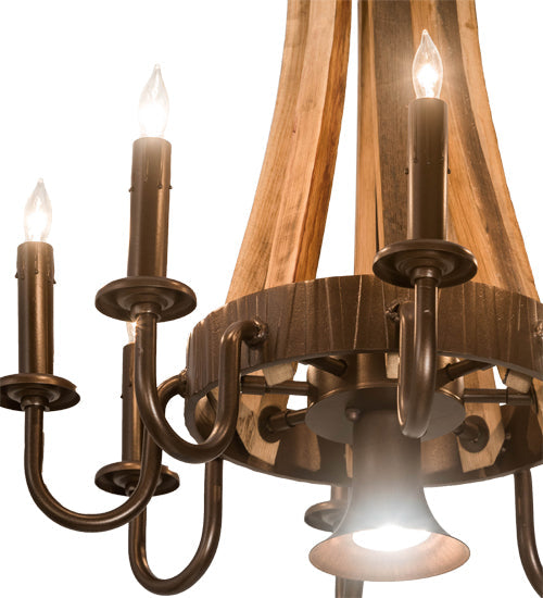Meyda Lighting Barrel Stave 20" 9-Light Natural Wood & Mahogany Bronze Madera Chandelier