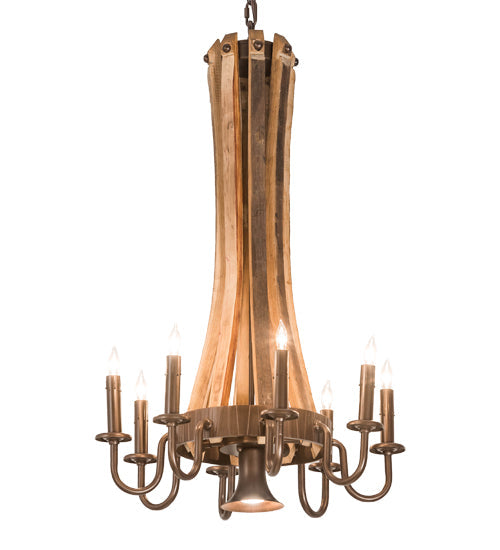 Meyda Lighting Barrel Stave 20" 9-Light Natural Wood & Mahogany Bronze Madera Chandelier