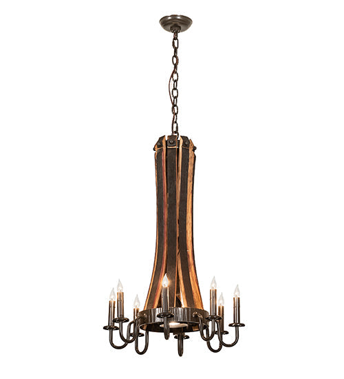 Meyda Lighting Barrel Stave 20" 9-Light Timeless Bronze & Charred Wood Madera Chandelier