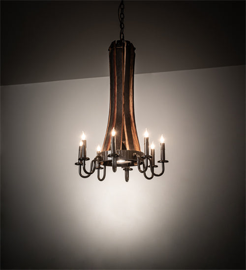 Meyda Lighting Barrel Stave 20" 9-Light Timeless Bronze & Charred Wood Madera Chandelier