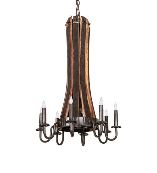 Meyda Lighting Barrel Stave 20" 9-Light Timeless Bronze & Charred Wood Madera Chandelier
