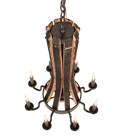 Meyda Lighting Barrel Stave 20" 9-Light Timeless Bronze & Charred Wood Madera Chandelier