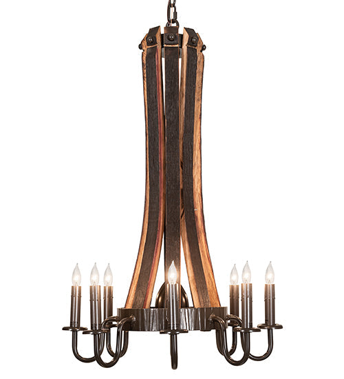 Meyda Lighting Barrel Stave 20" 9-Light Timeless Bronze & Charred Wood Madera Chandelier