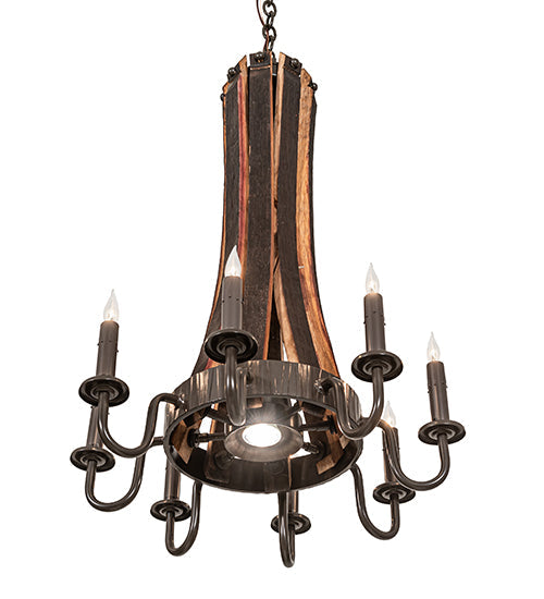 Meyda Lighting Barrel Stave 20" 9-Light Timeless Bronze & Charred Wood Madera Chandelier