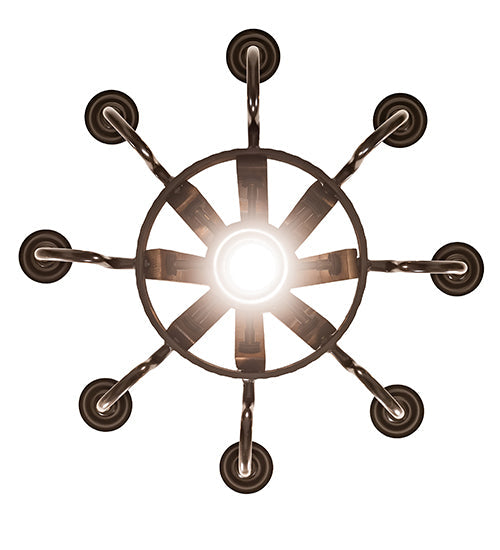 Meyda Lighting Barrel Stave 20" 9-Light Timeless Bronze & Charred Wood Madera Chandelier