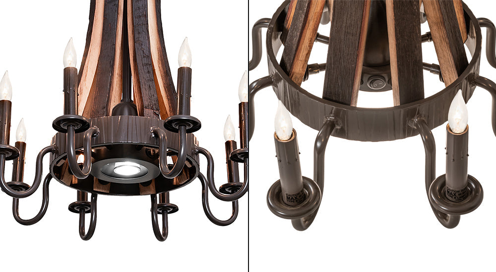 Meyda Lighting Barrel Stave 20" 9-Light Timeless Bronze & Charred Wood Madera Chandelier