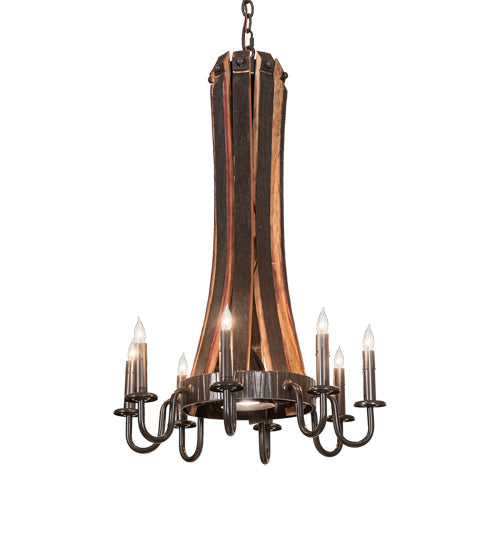 Meyda Lighting Barrel Stave 20" 9-Light Timeless Bronze & Charred Wood Madera Chandelier