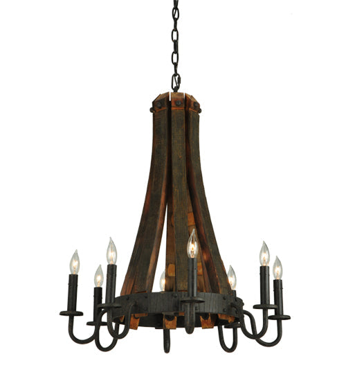 Meyda Lighting Barrel Stave 24" 8-Light Coffee Bean Madera Chandelier With Black Faux Candlelight