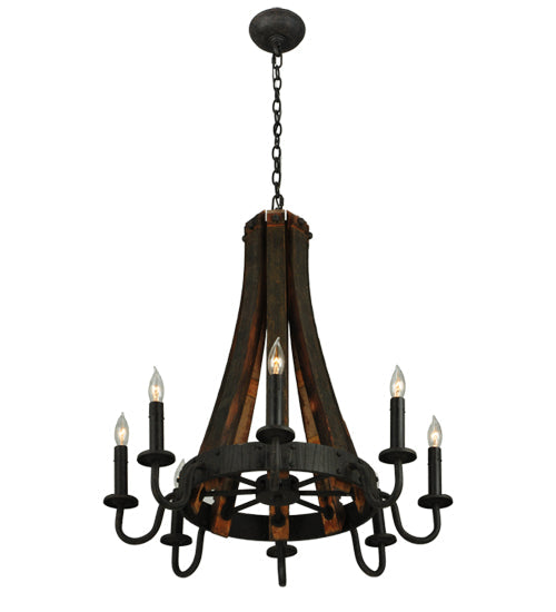 Meyda Lighting Barrel Stave 24" 8-Light Coffee Bean Madera Chandelier With Black Faux Candlelight