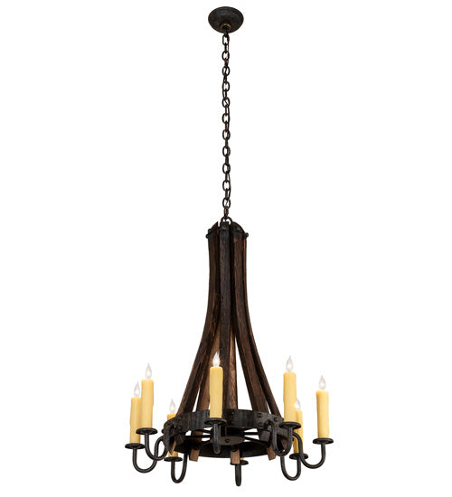 Meyda Lighting Barrel Stave 24" 8-Light Coffee Bean Madera Chandelier With Ivory Faux Candlelight