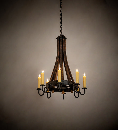 Meyda Lighting Barrel Stave 24" 8-Light Coffee Bean Madera Chandelier With Ivory Faux Candlelight