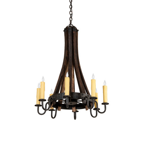Meyda Lighting Barrel Stave 24" 8-Light Coffee Bean Madera Chandelier With Ivory Faux Candlelight