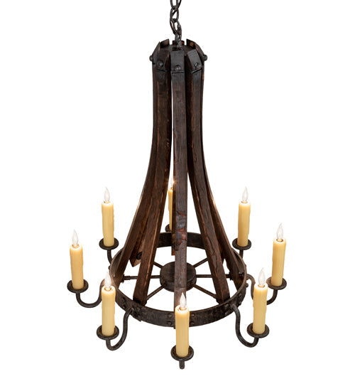 Meyda Lighting Barrel Stave 24" 8-Light Coffee Bean Madera Chandelier With Ivory Faux Candlelight