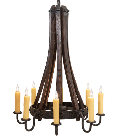 Meyda Lighting Barrel Stave 24" 8-Light Coffee Bean Madera Chandelier With Ivory Faux Candlelight