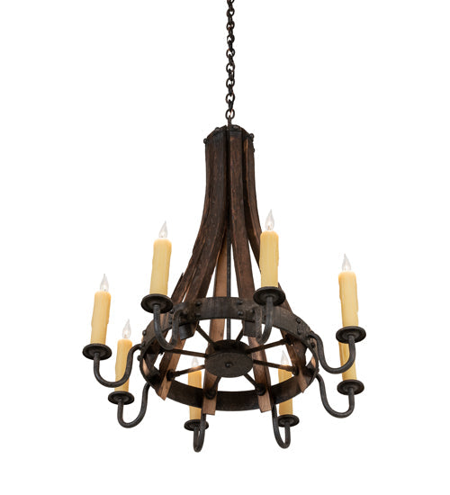 Meyda Lighting Barrel Stave 24" 8-Light Coffee Bean Madera Chandelier With Ivory Faux Candlelight