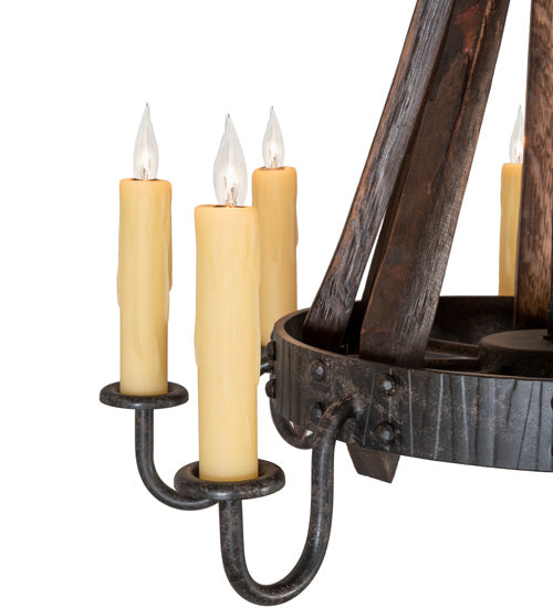 Meyda Lighting Barrel Stave 24" 8-Light Coffee Bean Madera Chandelier With Ivory Faux Candlelight