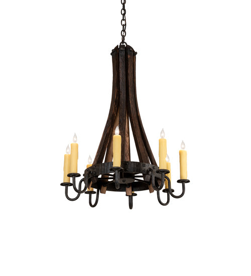 Meyda Lighting Barrel Stave 24" 8-Light Coffee Bean Madera Chandelier With Ivory Faux Candlelight