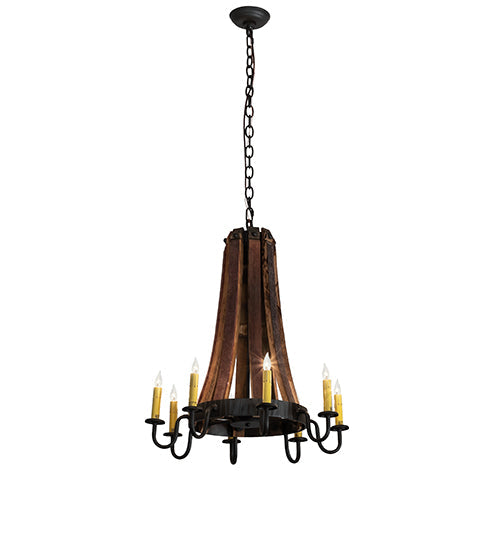 Meyda Lighting Barrel Stave 24" 8-Light Natural Wood & Oil Rubbed Bronze Madera Chandelier With Ivory Faux Candlelight