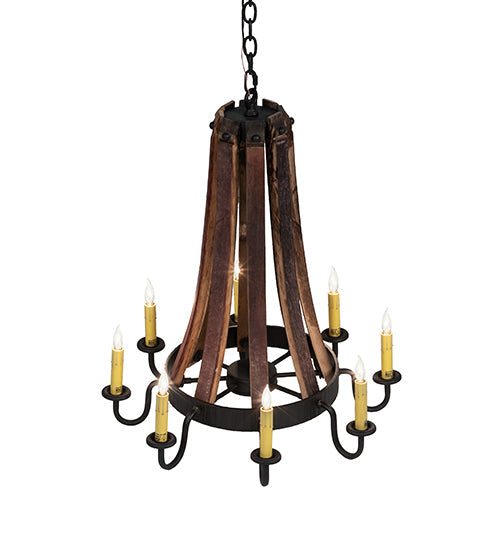 Meyda Lighting Barrel Stave 24" 8-Light Natural Wood & Oil Rubbed Bronze Madera Chandelier With Ivory Faux Candlelight