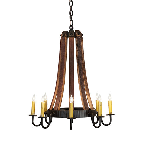 Meyda Lighting Barrel Stave 24" 8-Light Natural Wood & Oil Rubbed Bronze Madera Chandelier With Ivory Faux Candlelight