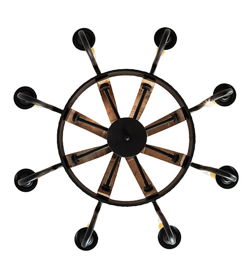 Meyda Lighting Barrel Stave 24" 8-Light Natural Wood & Oil Rubbed Bronze Madera Chandelier With Ivory Faux Candlelight