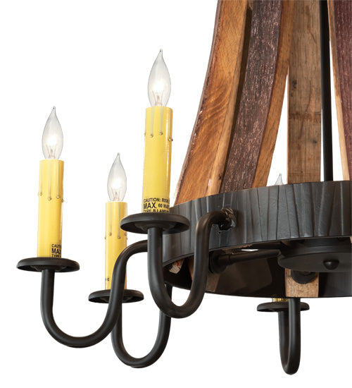 Meyda Lighting Barrel Stave 24" 8-Light Natural Wood & Oil Rubbed Bronze Madera Chandelier With Ivory Faux Candlelight