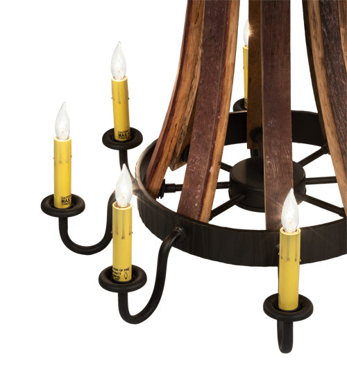 Meyda Lighting Barrel Stave 24" 8-Light Natural Wood & Oil Rubbed Bronze Madera Chandelier With Ivory Faux Candlelight