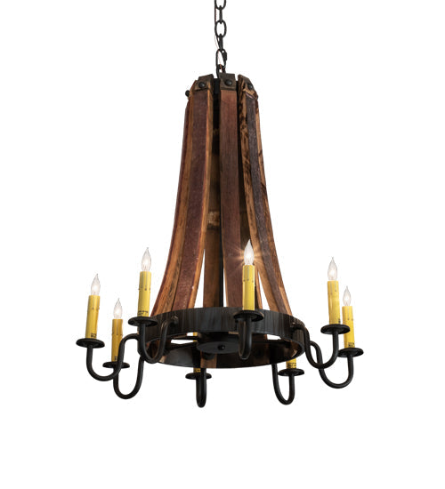 Meyda Lighting Barrel Stave 24" 8-Light Natural Wood & Oil Rubbed Bronze Madera Chandelier With Ivory Faux Candlelight