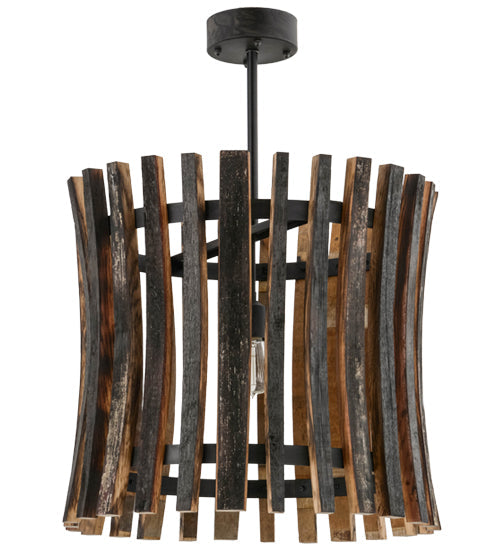 Meyda Lighting Barrel Stave 24" Costello Black Madera Pendant Light With Wood Shade