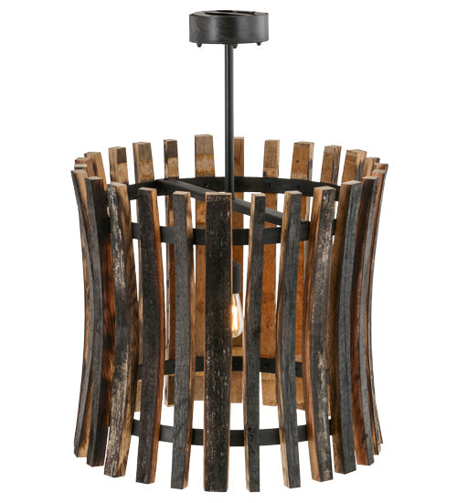 Meyda Lighting Barrel Stave 24" Costello Black Madera Pendant Light With Wood Shade