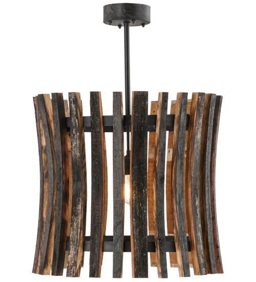 Meyda Lighting Barrel Stave 24" Costello Black Madera Pendant Light With Wood Shade