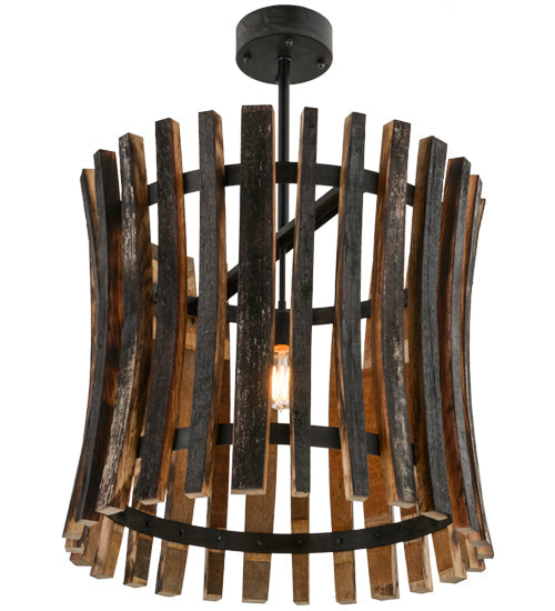 Meyda Lighting Barrel Stave 24" Costello Black Madera Pendant Light With Wood Shade