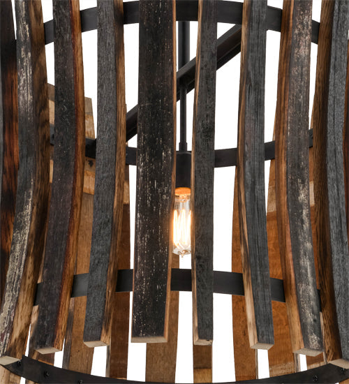 Meyda Lighting Barrel Stave 24" Costello Black Madera Pendant Light With Wood Shade