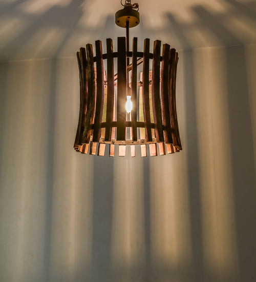 Meyda Lighting Barrel Stave 24" Costello Black Madera Pendant Light With Wood Shade
