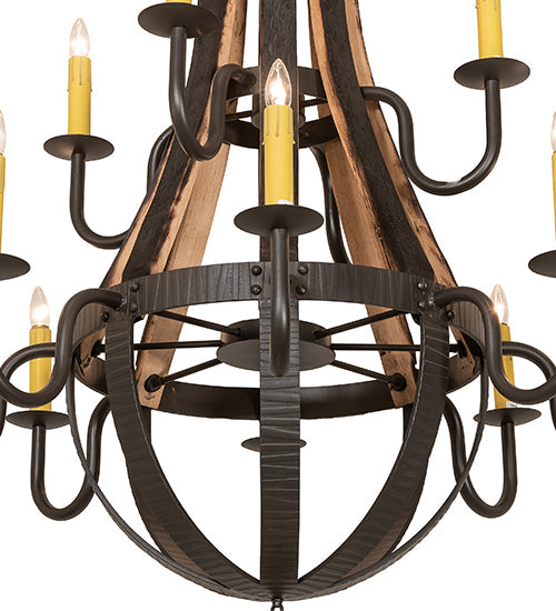Meyda Lighting Barrel Stave 253553 44" 12-Light 2-Tier Wrought Iron Madera Chandelier With Ivory Faux Candlelight