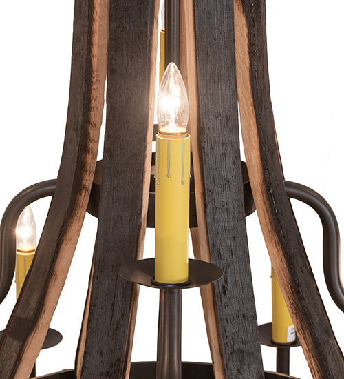 Meyda Lighting Barrel Stave 253553 44" 12-Light 2-Tier Wrought Iron Madera Chandelier With Ivory Faux Candlelight