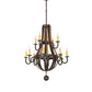 Meyda Lighting Barrel Stave 253553 44" 12-Light 2-Tier Wrought Iron Madera Chandelier With Ivory Faux Candlelight
