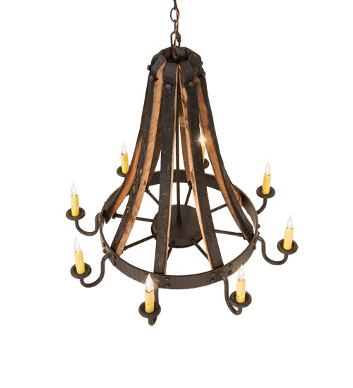 Meyda Lighting Barrel Stave 27" 8-Light Natural Wood & Oil Rubbed Bronze Madera Chandelier With Ivory Faux Candlelight