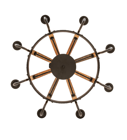 Meyda Lighting Barrel Stave 27" 8-Light Natural Wood & Oil Rubbed Bronze Madera Chandelier With Ivory Faux Candlelight