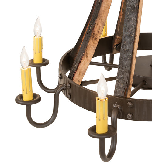 Meyda Lighting Barrel Stave 27" 8-Light Natural Wood & Oil Rubbed Bronze Madera Chandelier With Ivory Faux Candlelight