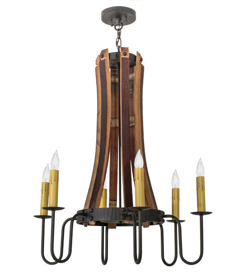 Meyda Lighting Barrel Stave 30" 6-Light Costello Black Madera Chandelier With Amber Faux Candlelight
