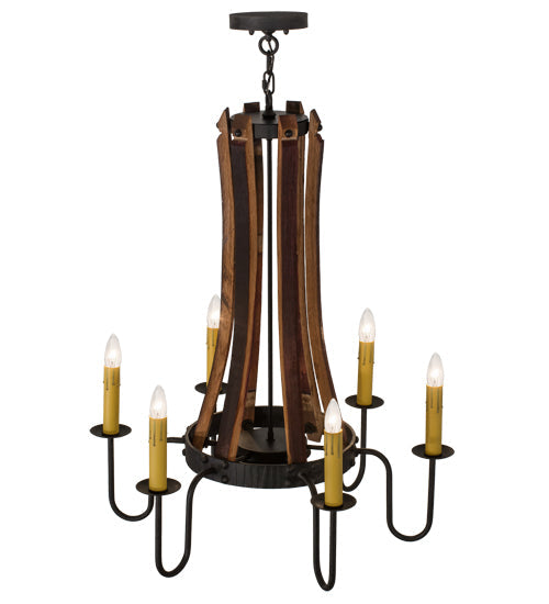 Meyda Lighting Barrel Stave 30" 6-Light Costello Black Madera Chandelier With Amber Faux Candlelight