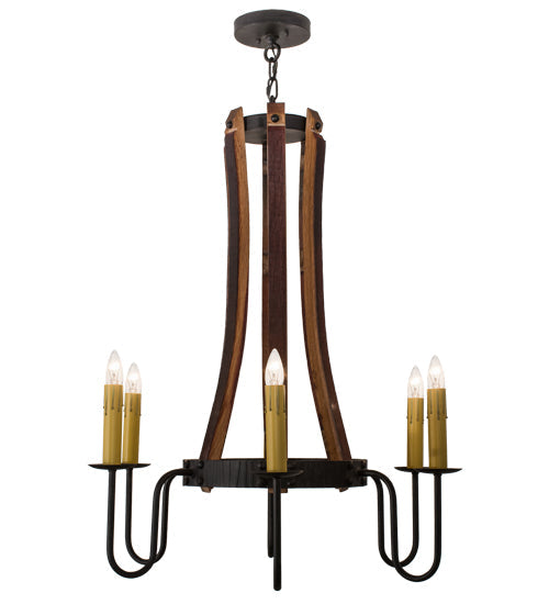 Meyda Lighting Barrel Stave 30" 6-Light Costello Black Madera Chandelier With Amber Faux Candlelight
