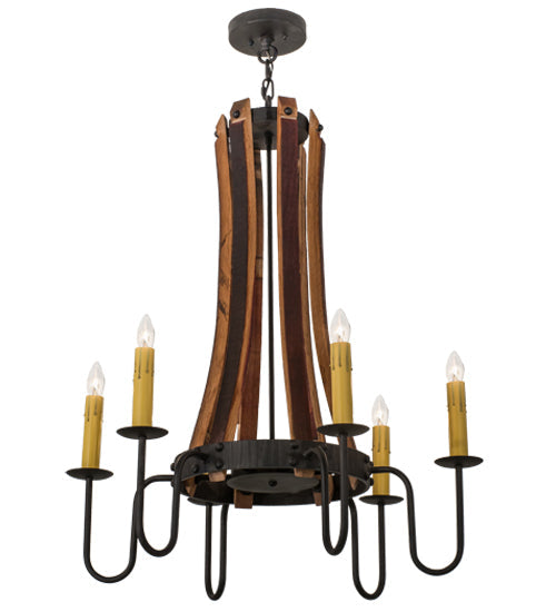 Meyda Lighting Barrel Stave 30" 6-Light Costello Black Madera Chandelier With Amber Faux Candlelight