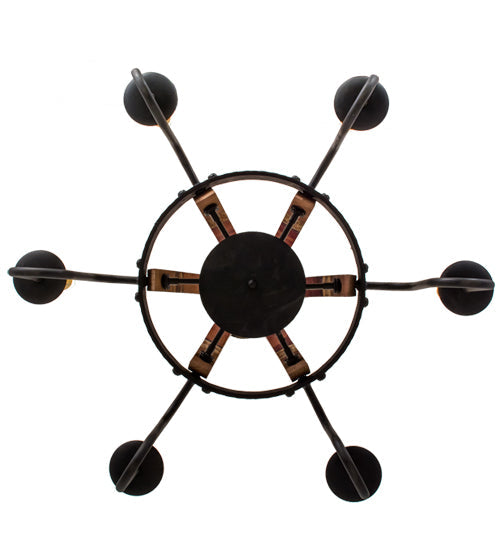Meyda Lighting Barrel Stave 30" 6-Light Costello Black Madera Chandelier With Amber Faux Candlelight