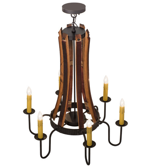 Meyda Lighting Barrel Stave 30" 6-Light Costello Black Madera Chandelier With Amber Faux Candlelight