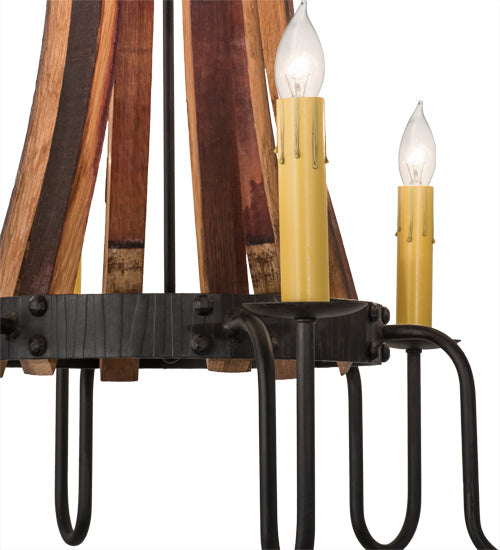 Meyda Lighting Barrel Stave 30" 6-Light Costello Black Madera Chandelier With Amber Faux Candlelight